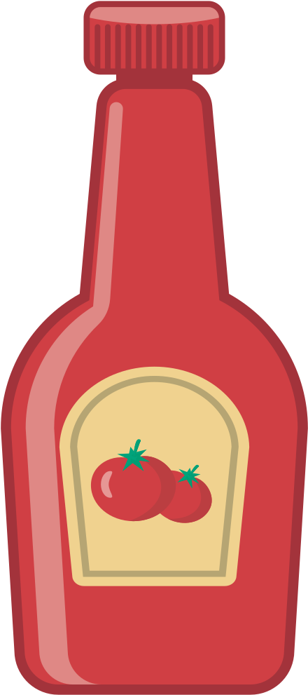 Ketchup Bottle 桌布 壁紙 — 一個鮮紅色的番茄醬瓶，帶有番茄標籤和帶棱紋的蓋子，孤立地立在純色背景前。