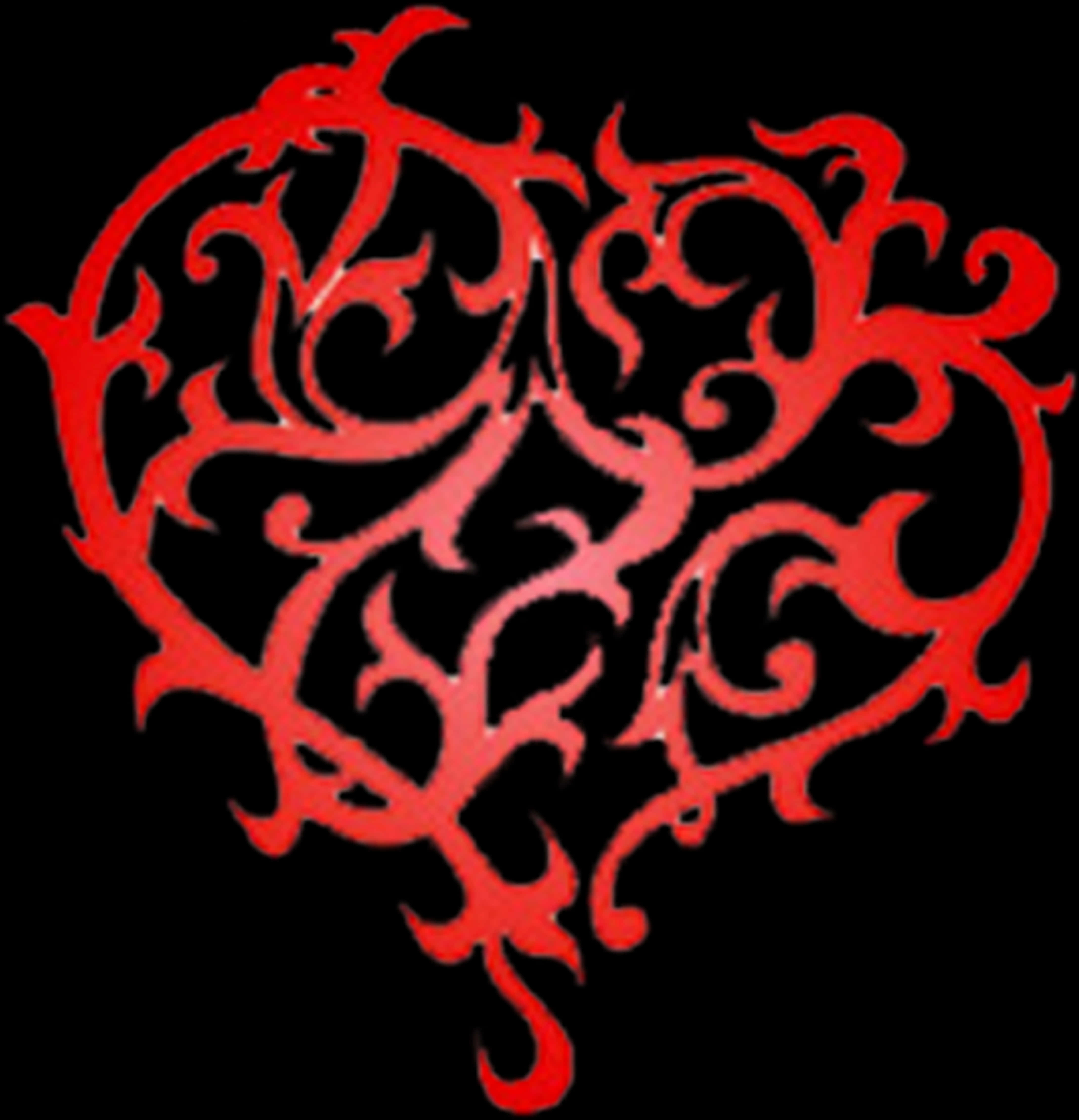 Heart Tattoo 桌布 壁紙 — 一個鮮紅色的華麗心形，帶有旋轉的金屬絲花紋，襯托在純黑色背景上。