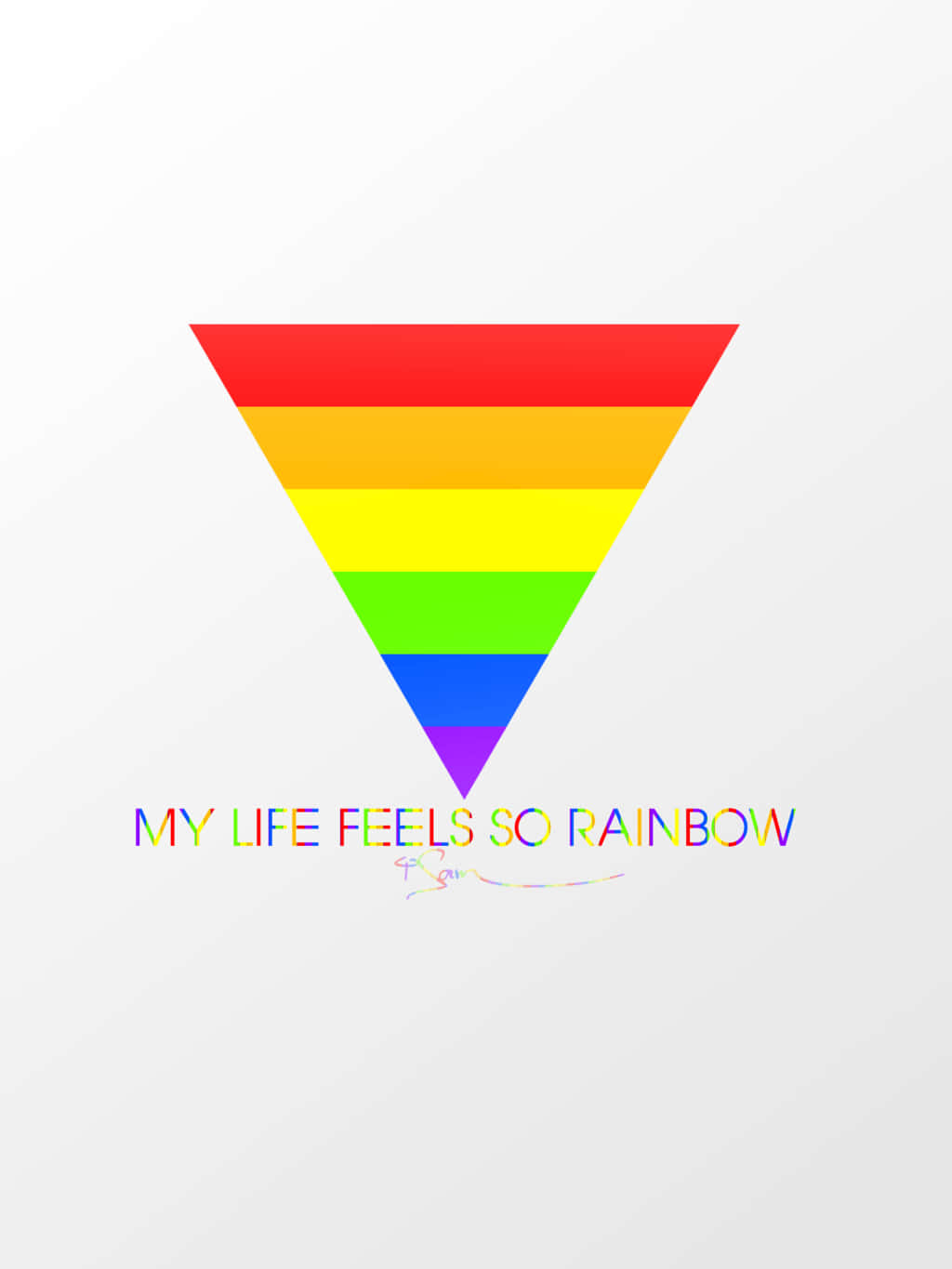 Aesthetic Lgbt Rainbow 桌布 壁紙 — 一個鮮豔的倒置彩虹三角形，下方有彩色文字，背景為淺灰色。