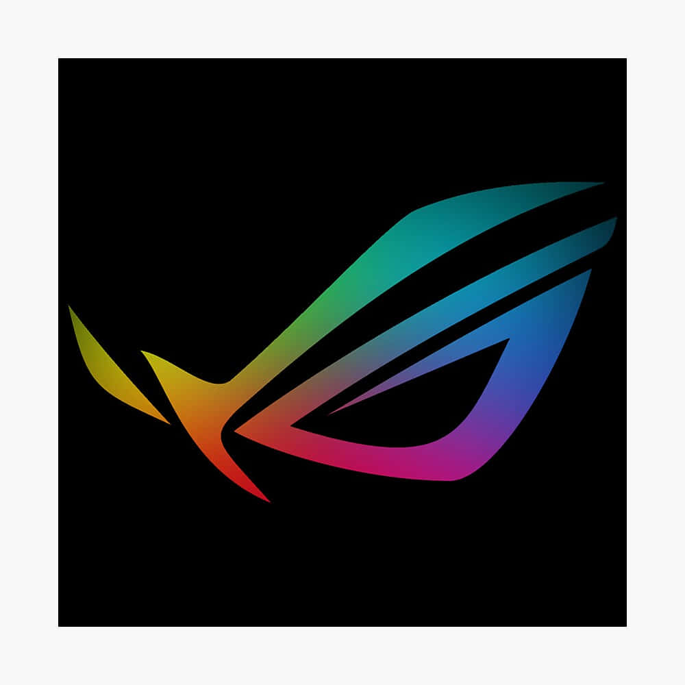 華碩 ROG 桌布 壁紙 — 一個鮮豔的彩虹漸變 ROG 眼睛標誌在純黑背景上發光。