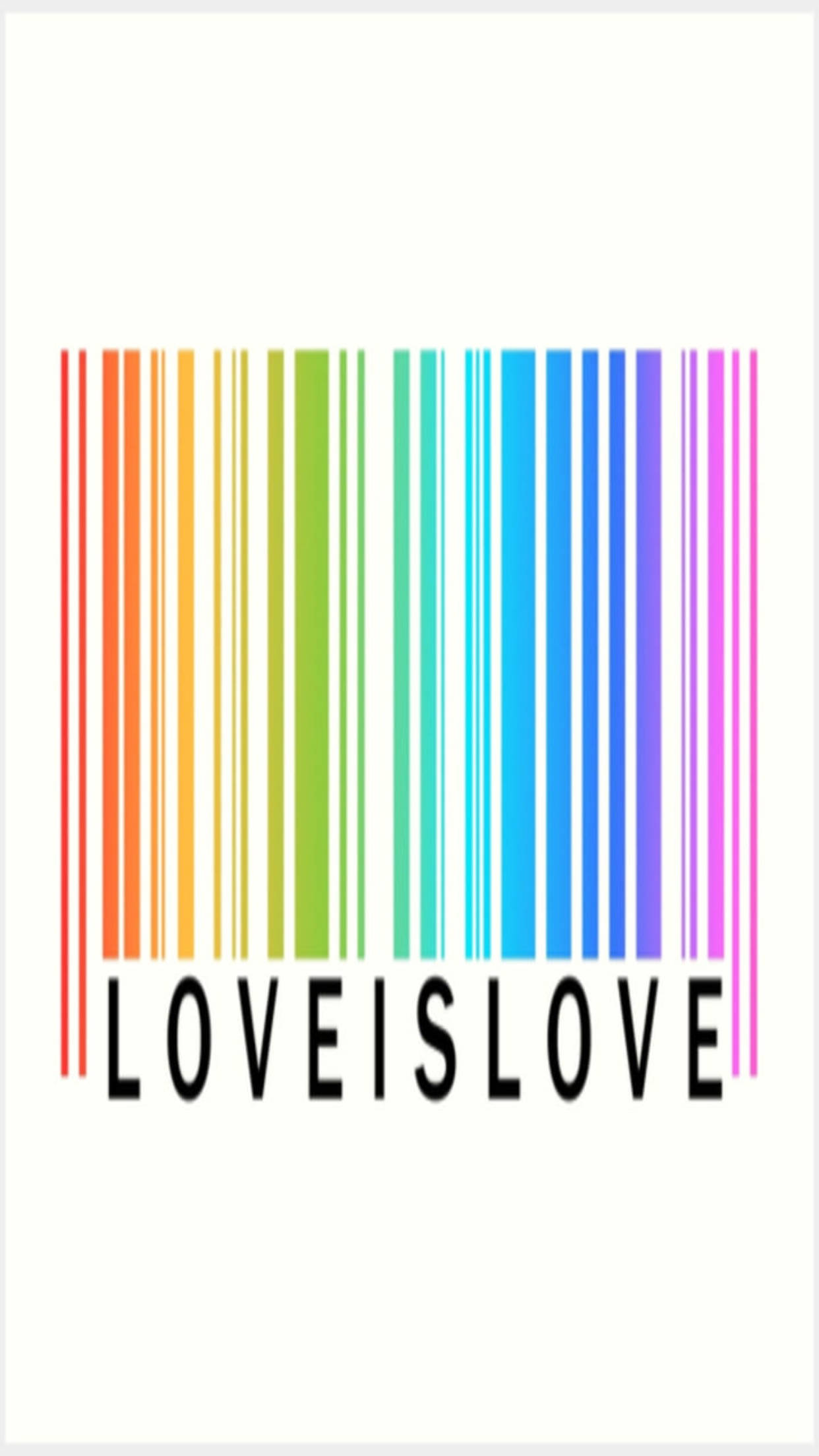 彩色動圖 桌布 壁紙 — 一個鮮豔的彩虹色條碼，下方中央有 LOVEISLOVE 文字，背景為純白色。