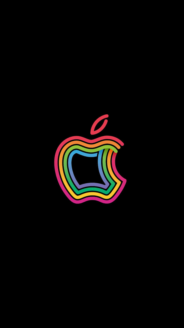 桌布 壁紙 — 一個鮮豔的彩虹輪廓 Apple 標誌，居中放置在純黑色背景上。