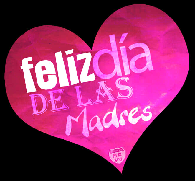 Mother's Day 桌布 壁紙 — 一個鮮豔的粉紅色心形，上面有白色文字寫著 feliz día de las madres，背景為黑色。