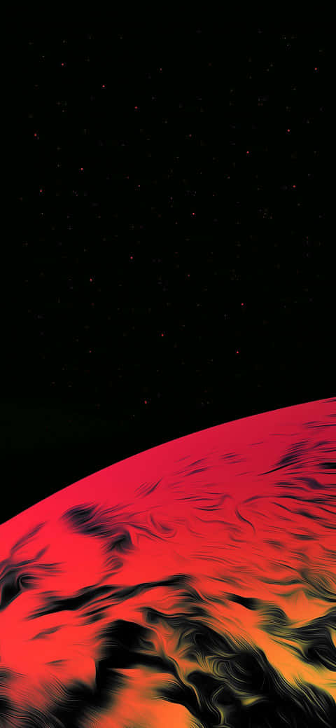 Desert 桌布 壁紙 — 一個鮮豔的紅橙色行星在星羅棋佈的黑色天空中彎曲，這是一幅數位藝術作品。