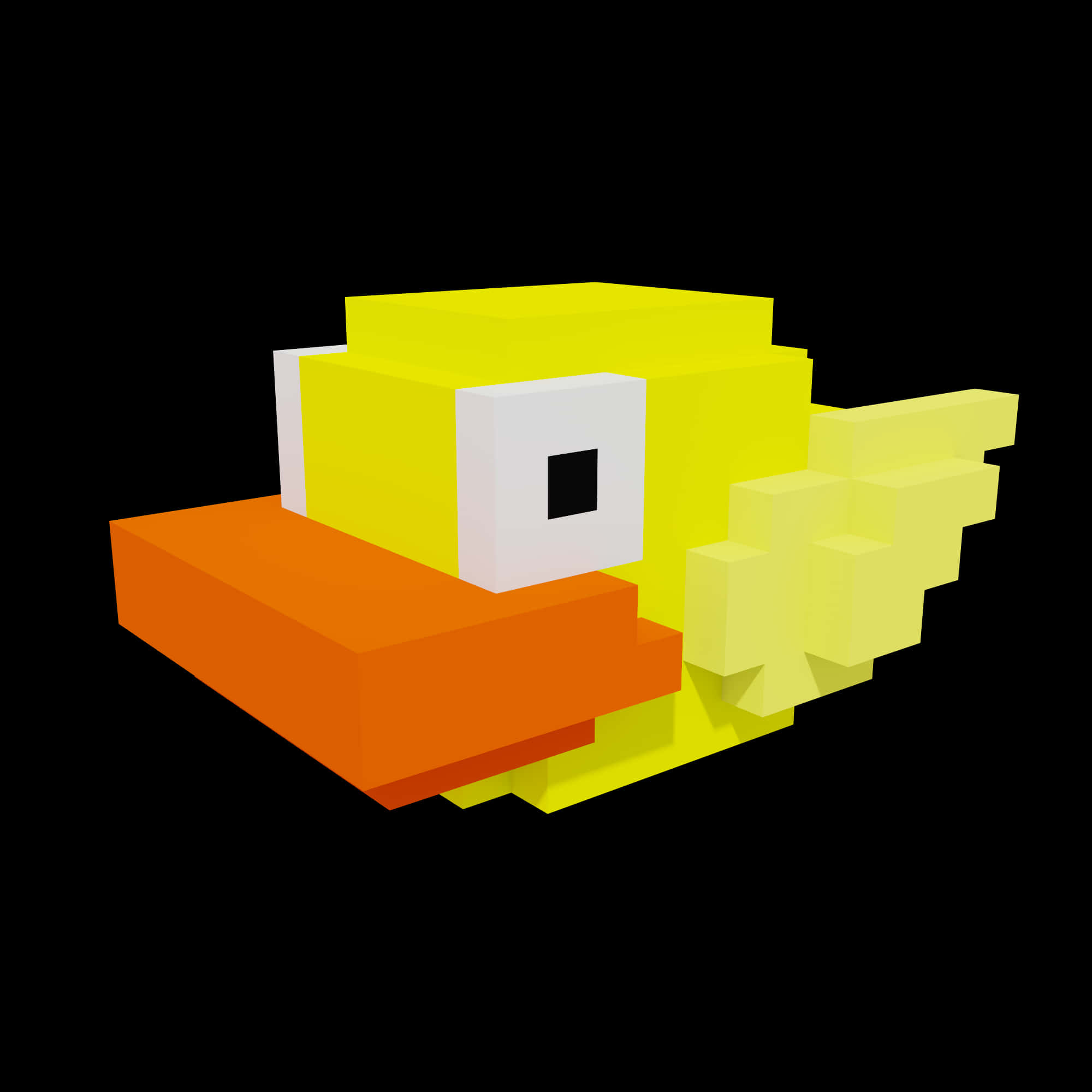 Flappy Bird 桌布 壁紙 — 一個鮮黃色像素化鴨頭，有橙色喙和黑色眼睛，背景為黑色。