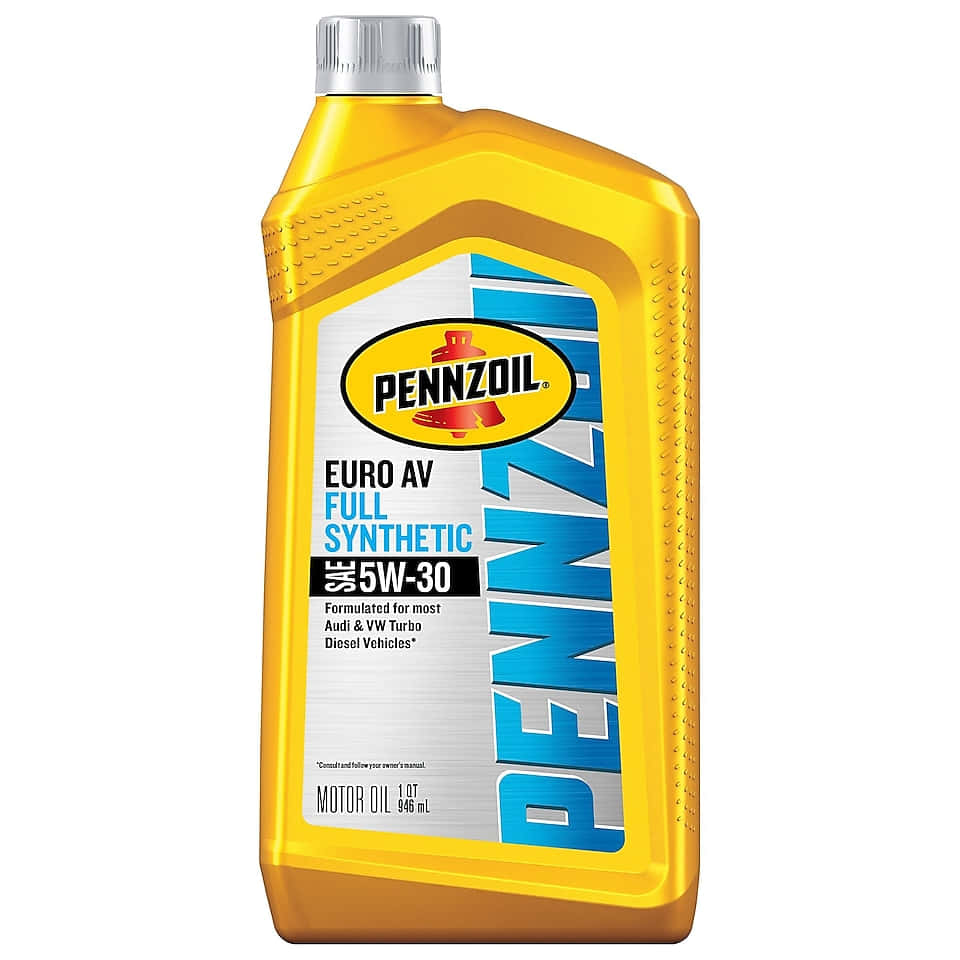 引擎油 桌布 壁紙 — 一個鮮黃色的Pennzoil Euro AV全合成5W-30機油瓶，立在潔白的背景前。