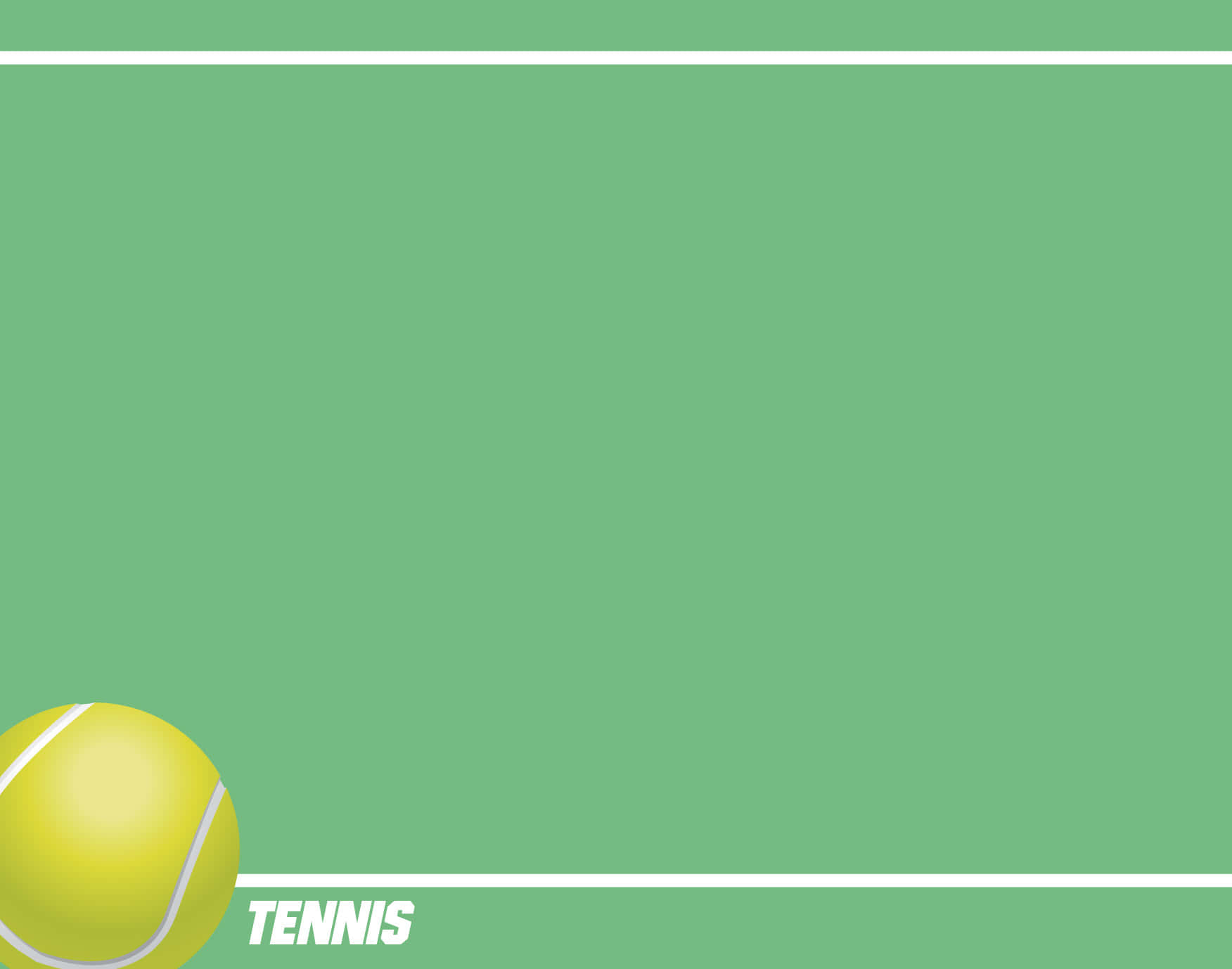 Tennis Ball 桌布 壁紙 — 一個鮮黃色的網球放在綠色球場的角落，球場上有清晰的白色線條和網球字樣。