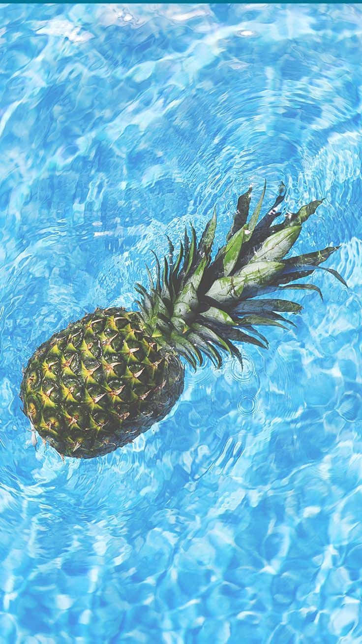 夏天 桌布 壁紙 — 一個鳳梨在清澈湛藍的泳池水中寧靜漂浮，帶有漣漪倒影。