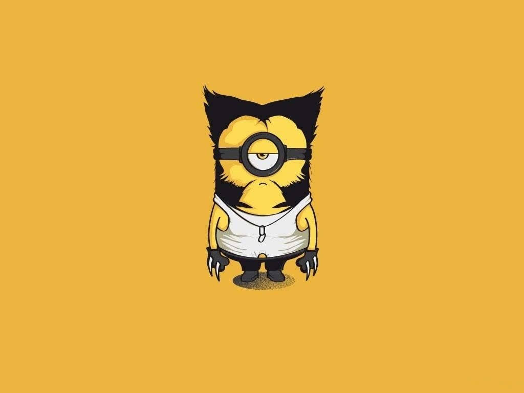 minions the rise of gru 桌布 壁紙 — 一個黃色的Minion，黑色頭髮和爪子，穿著白色背心，背景是純橙色。