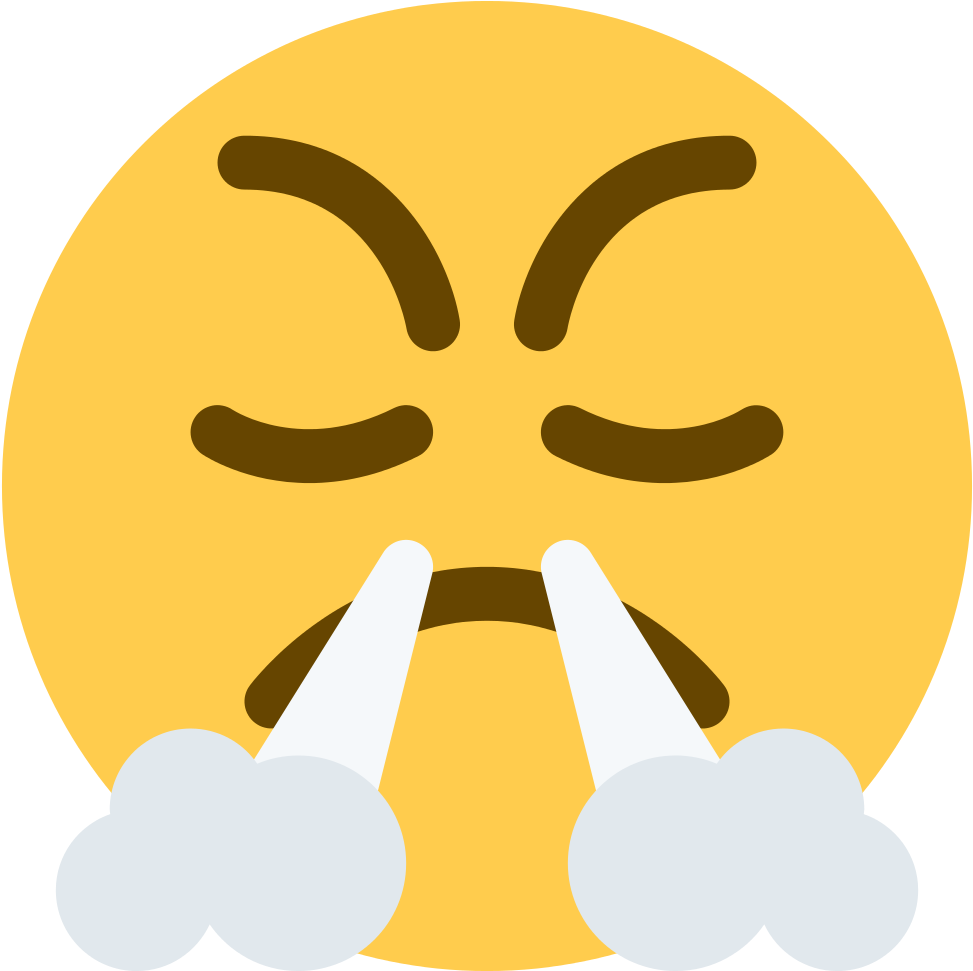 Emoji Discord 桌布 壁紙 — 一個黃色表情符號臉，帶有憤怒的眉毛和從耳朵噴出的蒸汽雲。