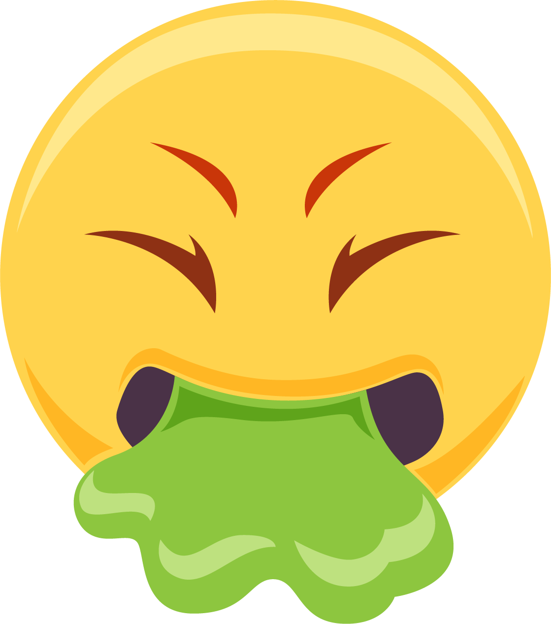 Clip Art 桌布 壁紙 — 一個黃色表情符號臉，帶有憤怒的眉毛和從嘴裡滴下的綠色黏液。
