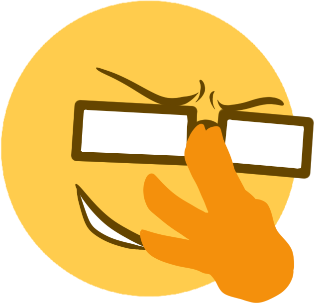 Emoji Discord 桌布 壁紙 — 一個黃色表情符號臉，戴著太陽眼鏡，一隻手調整眼鏡，面帶微笑。