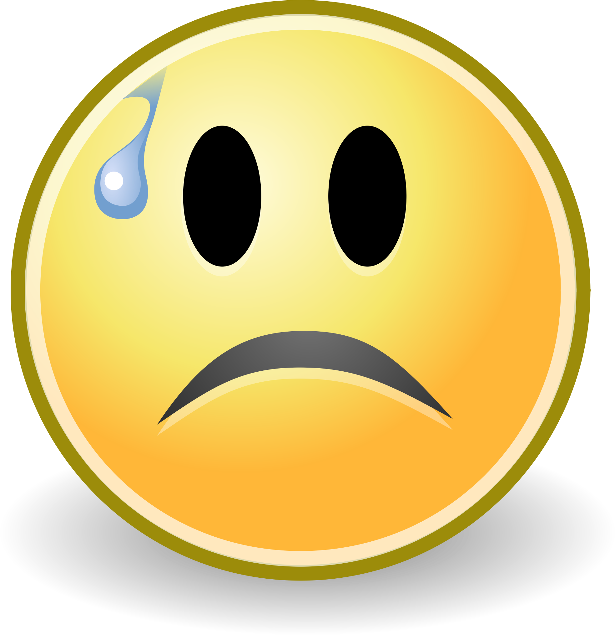 Emoticon 桌布 壁紙 — 一個黃色表情符號臉，流下一滴眼淚，嘴角向下，在黑色背景上表達悲傷。
