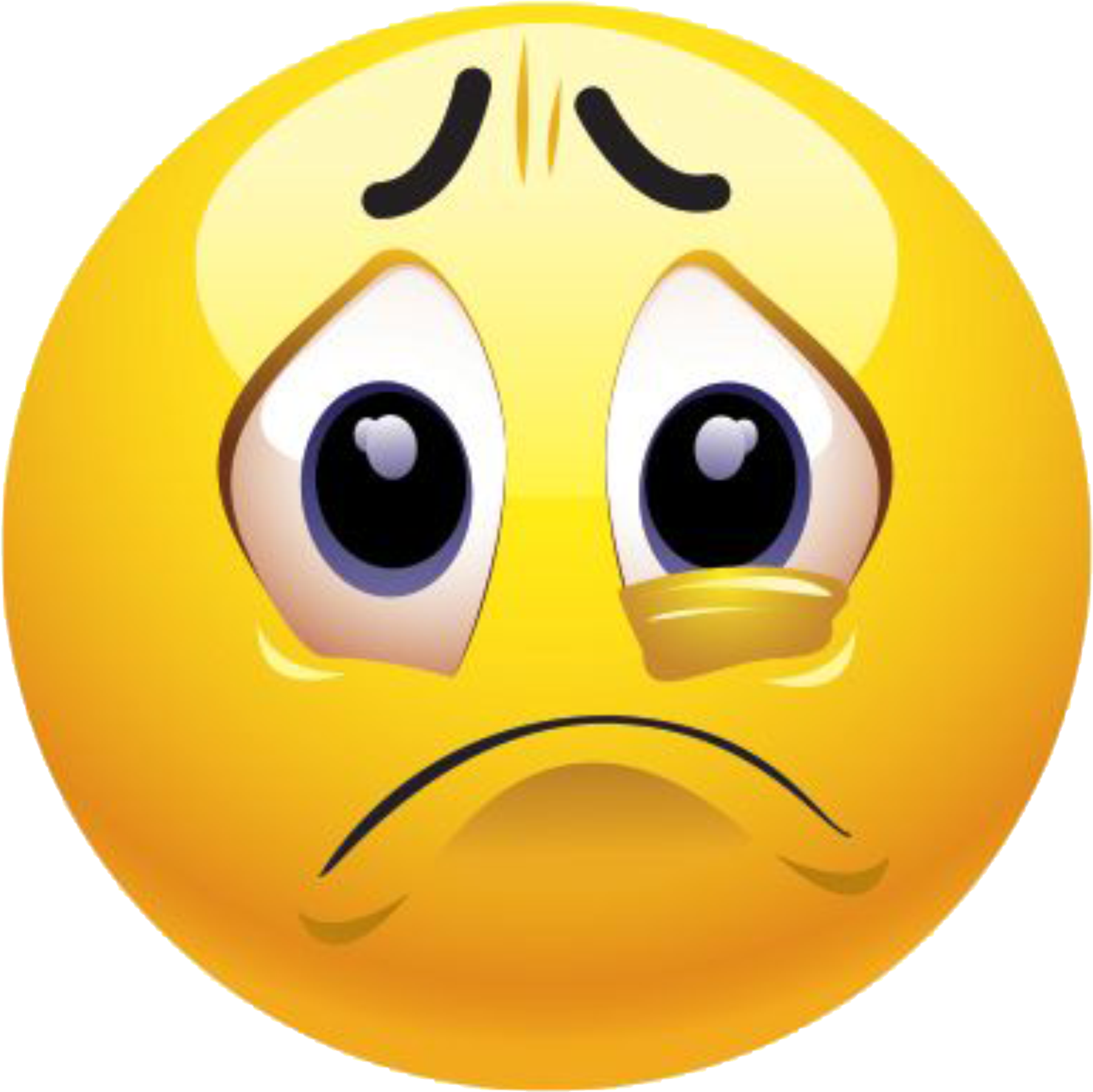 Emoticon 桌布 壁紙 — 一個黃色表情符號臉，淚眼汪汪，嘴角下垂，表達悲傷。