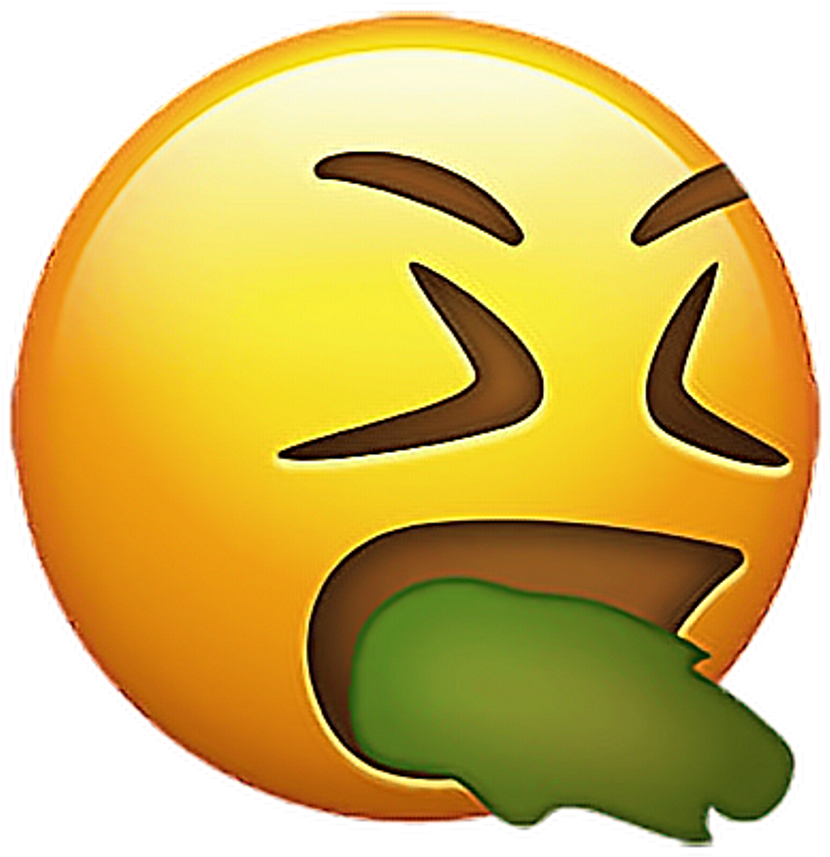 Vomit 桌布 壁紙 — 一個黃色表情符號臉，瞇著眼睛，綠色黏液從張開的嘴裡滴落。