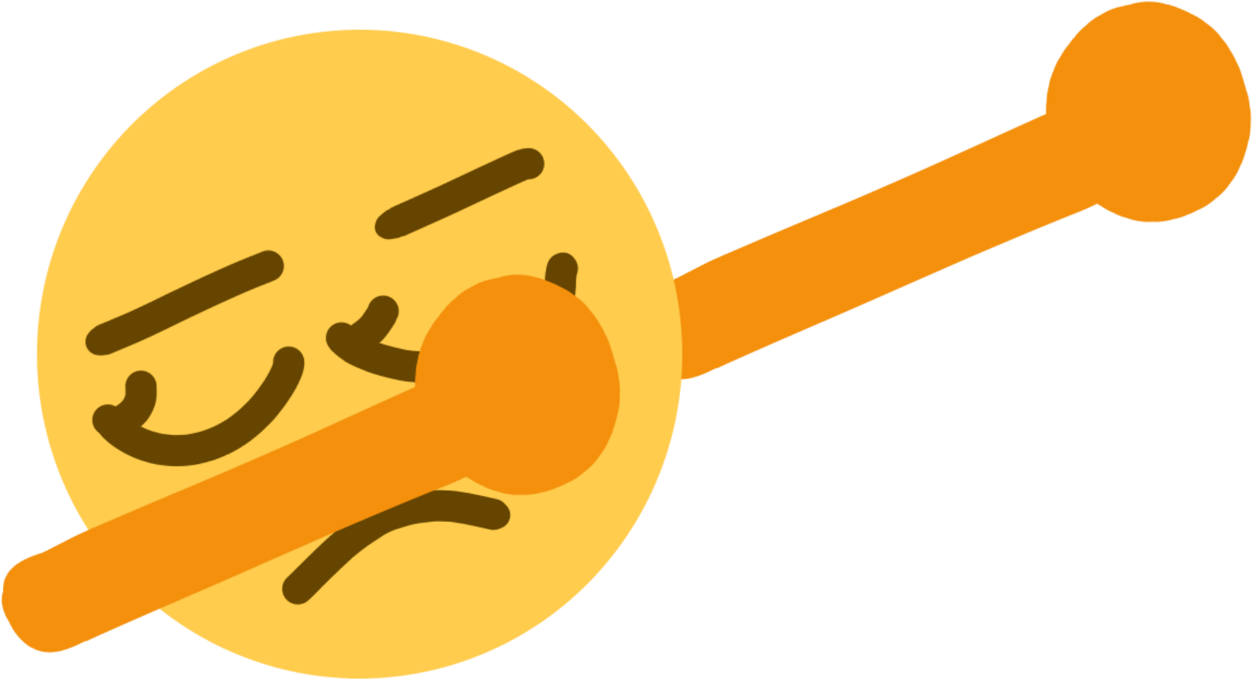Emoji Discord 桌布 壁紙 — 一個黃色表情符號臉，鼻子上插著一根骨頭，一隻眼睛在眨眼。