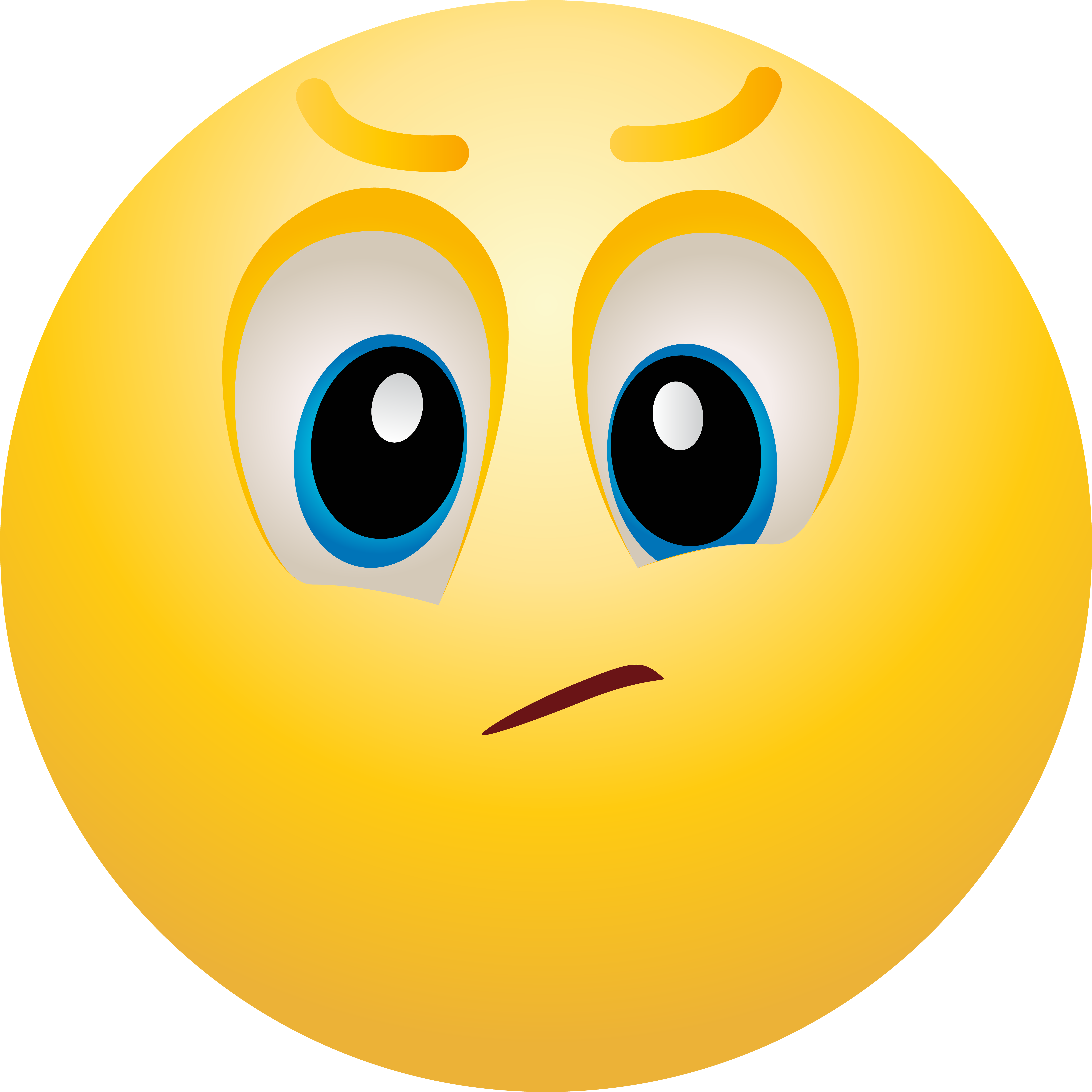 Emoticon 桌布 壁紙 — 一個黃色表情符號臉孔，有寬大的藍色眼睛和皺眉的嘴巴，背景為黑色。