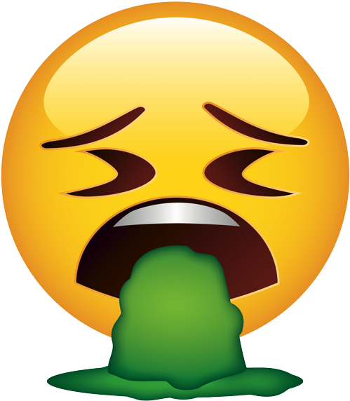 表情符號 桌布 壁紙 — 一個黃色表情符號臉孔，眉頭緊皺，嘴巴大張，在黑色背景上吐出綠色黏液。