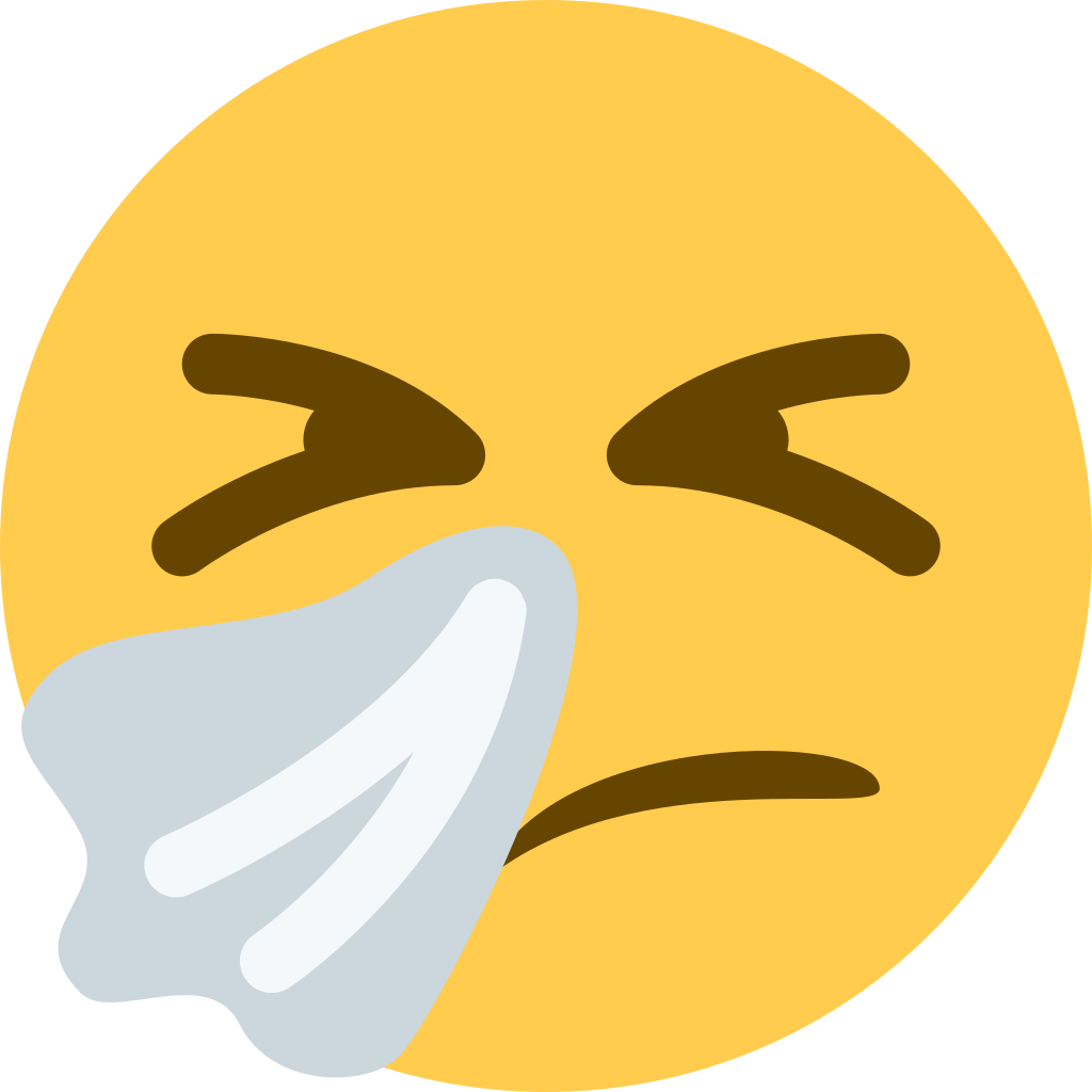 生病 桌布 壁紙 — 一個黃色表情符號臉孔，眼睛瞇起，表情扭曲，拿著白色紙巾摀住鼻子，背景為深綠色。