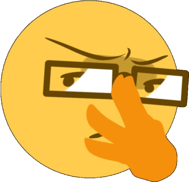Emoji Discord 桌布 壁紙 — 一個黃色表情符號臉孔戴著眼鏡，用手遮住嘴巴，露出懷疑或惱怒的表情。