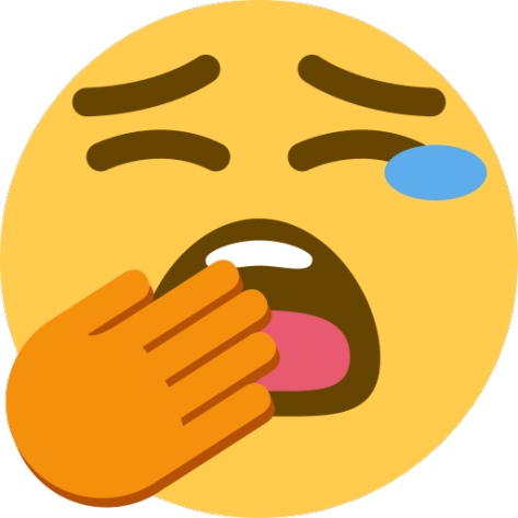 Discord 桌布 壁紙 — 一個黃色表情符號臉張大嘴打呵欠，一隻眼睛閉著，一滴藍色眼淚順著臉頰流下，同時用橙色手遮住嘴巴。