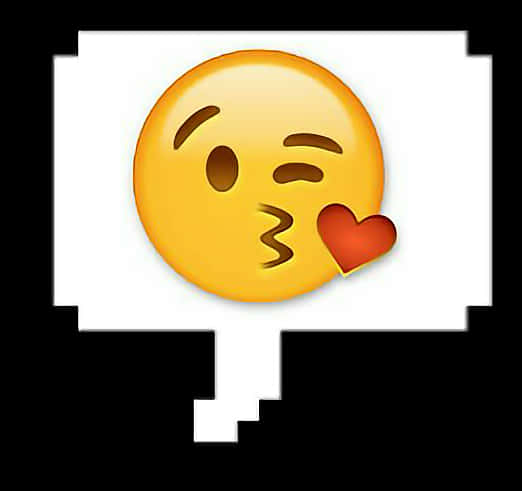 Love Emoji 桌布 壁紙 — 一個黃色表情符號臉眨眼並飛吻，同時在對話氣泡中拿著一個紅心。