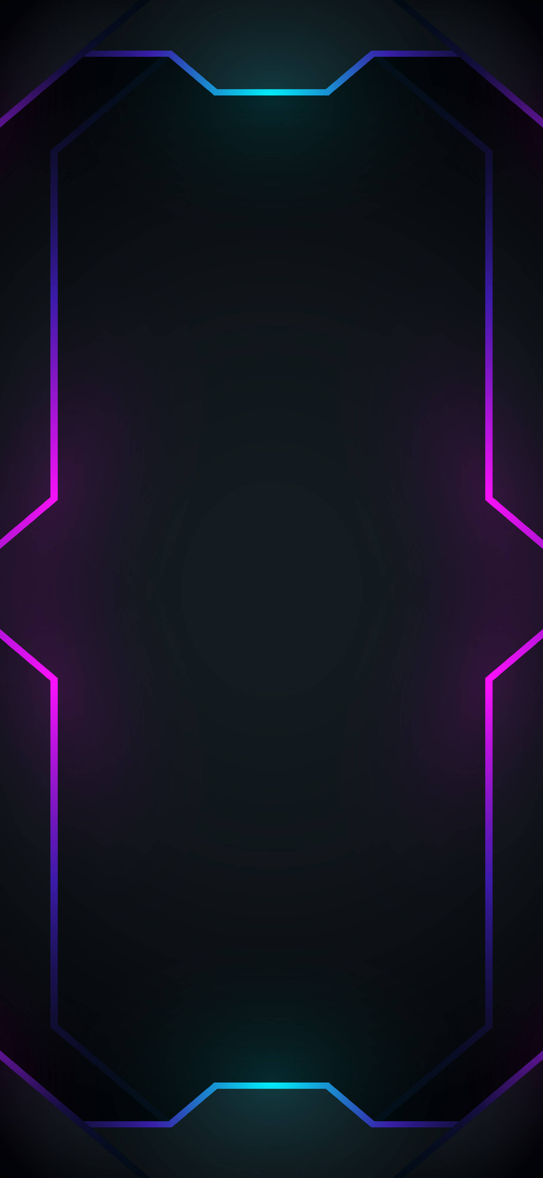 Geometric 桌布 壁紙 — 一個黑暗的未來風格框架，在黑色背景上發出霓虹紫和青色光芒。