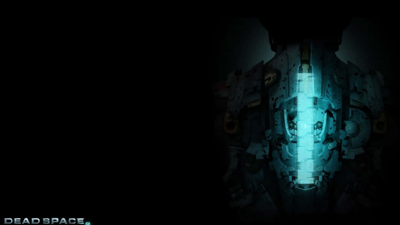 720p 桌布 壁紙 — 一個黑暗的科幻場景，黑色背景上機械套裝帶有發光的藍色垂直光條。