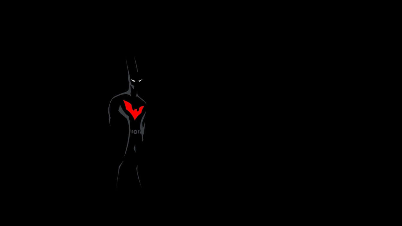 1366x768 Amoled 桌布 壁紙 — 一個黑暗的蝙蝠俠剪影，帶有發光的紅色蝙蝠標誌，獨自站在黑色背景前。