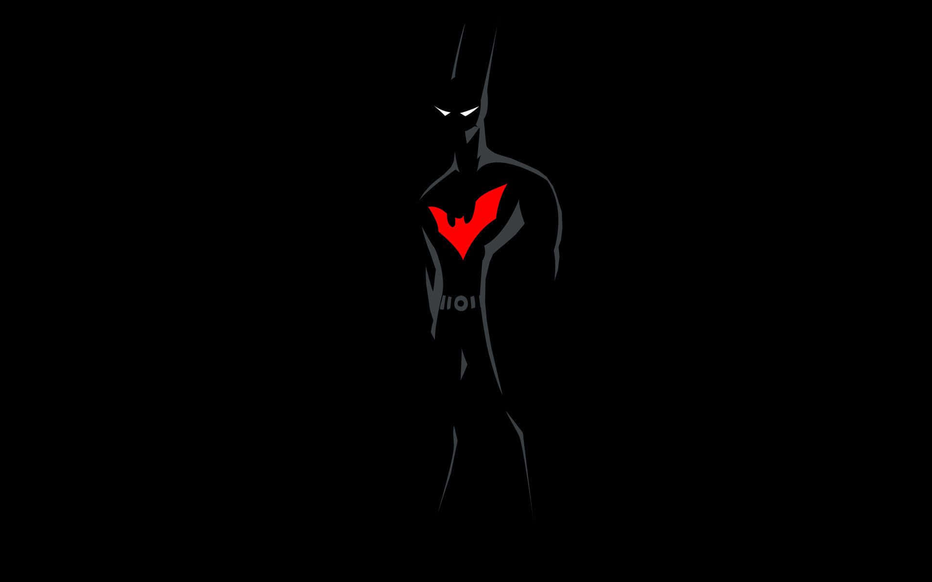 Batman Cartoon 桌布 壁紙 — 一個黑暗的蝙蝠俠剪影，帶有發光的白色眼睛和紅色蝙蝠標誌，站在黑色背景前。