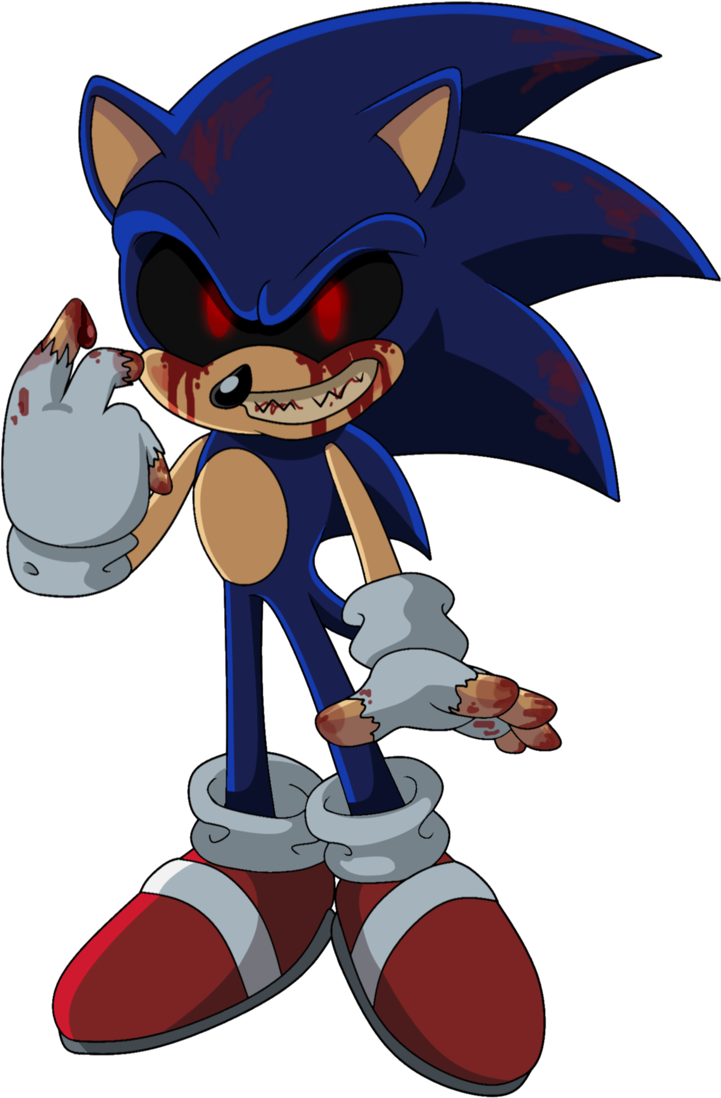 Sonic Exe 桌布 壁紙 — 一個黑暗風格化的音速小子，臉上和爪子沾滿鮮血，背景為黑色。