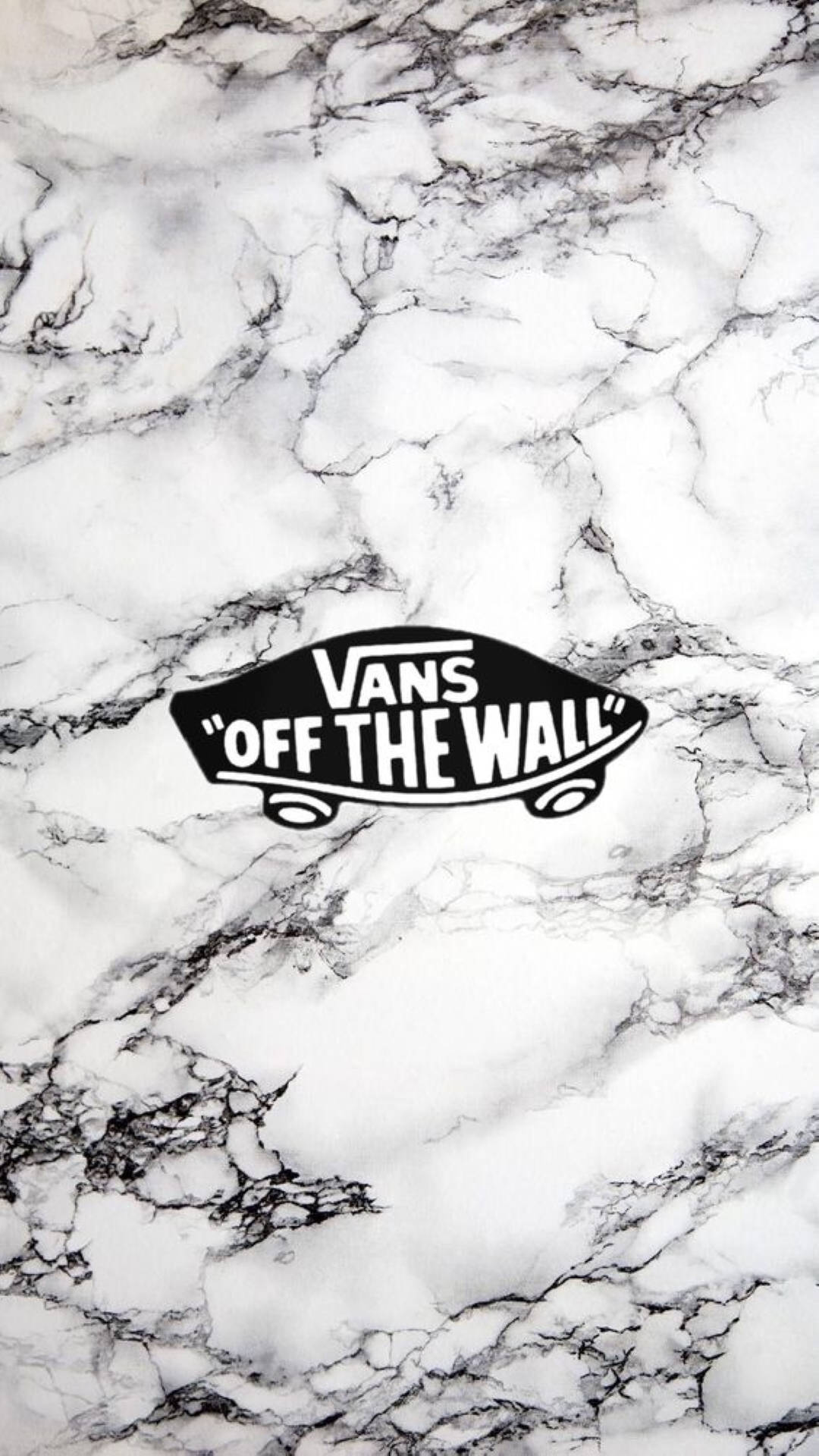 Vans Logo 桌布 壁紙 — 一個黑白Vans Off The Wall標誌居中於帶有漩渦灰色紋理的大理石背景上。