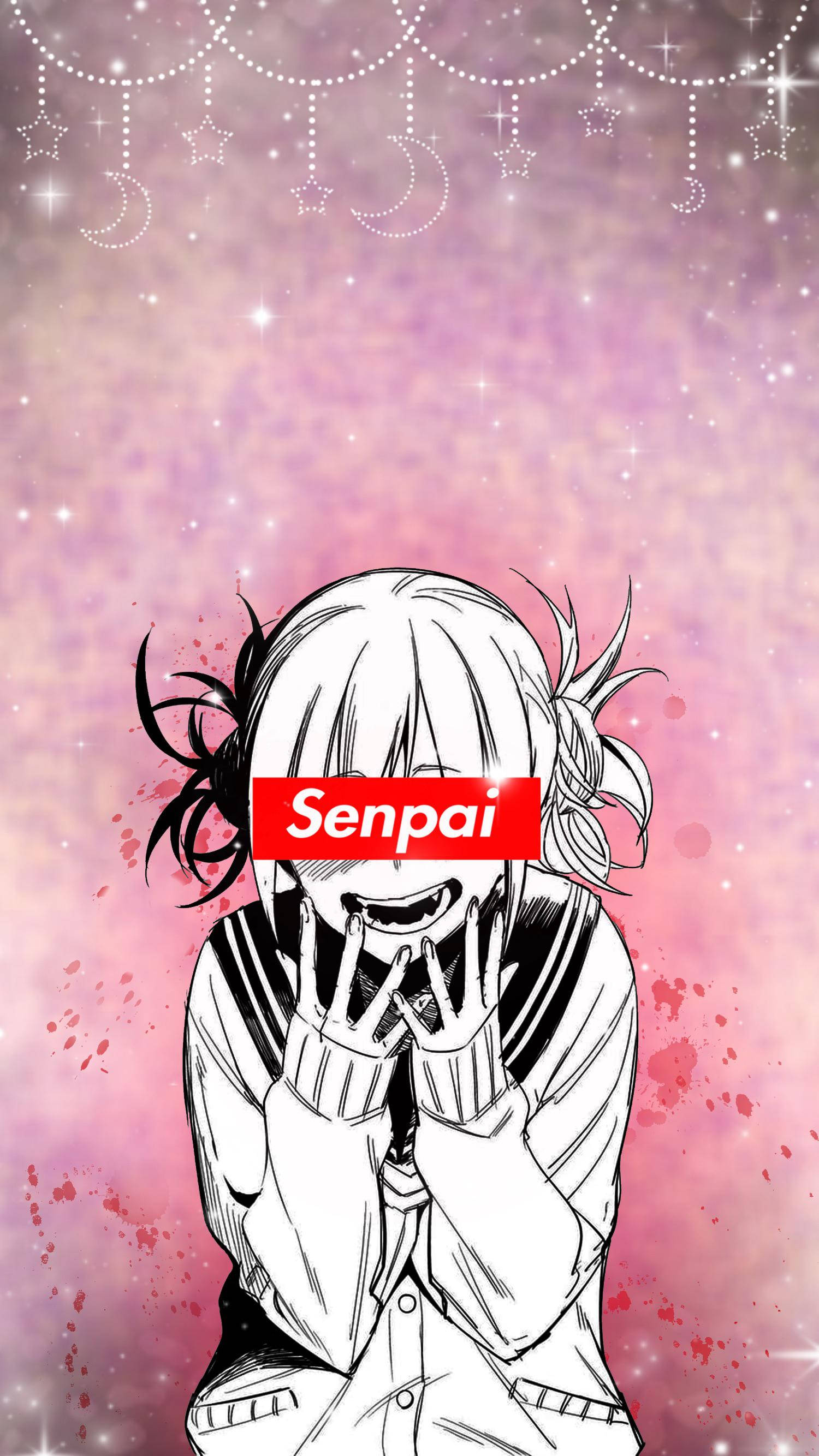 Toga 桌布 壁紙 — 一個黑白動漫女孩穿著校服，在閃爍的粉紅色漸變背景上掛著天體圖案，開心地大笑。