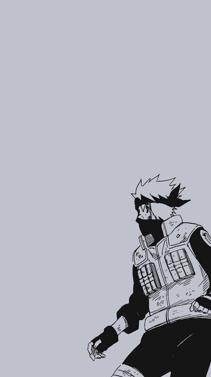 Aesthetic Naruto 桌布 壁紙 — 一個黑白動漫忍者穿著戰術背心，側面站立在純淺灰色背景前。