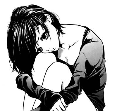 短髮動漫女孩在黑白素描中抱著膝蓋。 — 憂鬱動漫女孩 GIF 壁紙