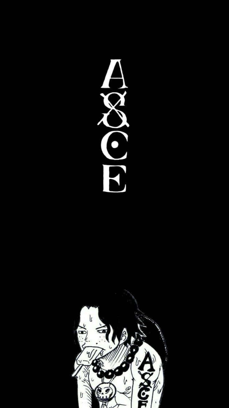 動漫 桌布 壁紙 — 一個黑白動漫角色，手臂和頸部紋有「ASCE」字樣，在純黑背景下強烈凝視。