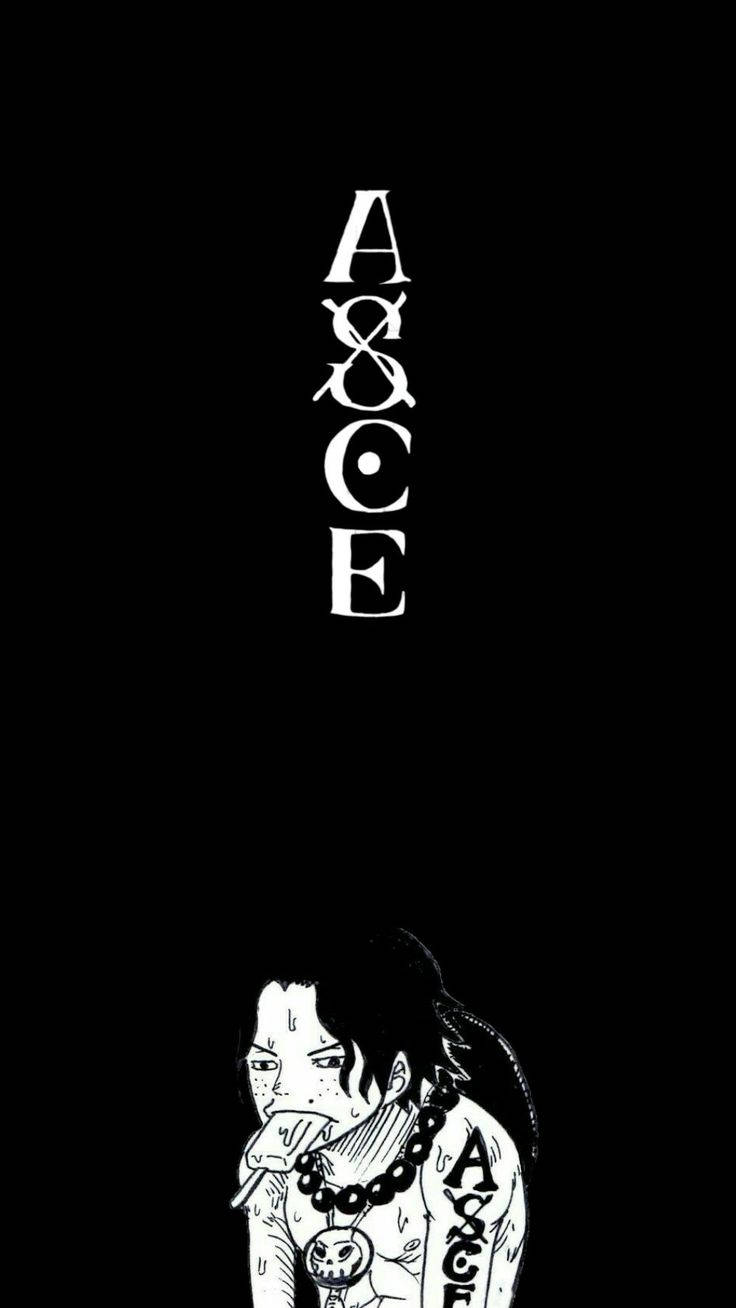 Ace 桌布 壁紙 — 一個黑白動漫角色，手臂和頸部紋有「ASCE」字樣，向上凝視著粗體垂直文字中的ASCE。