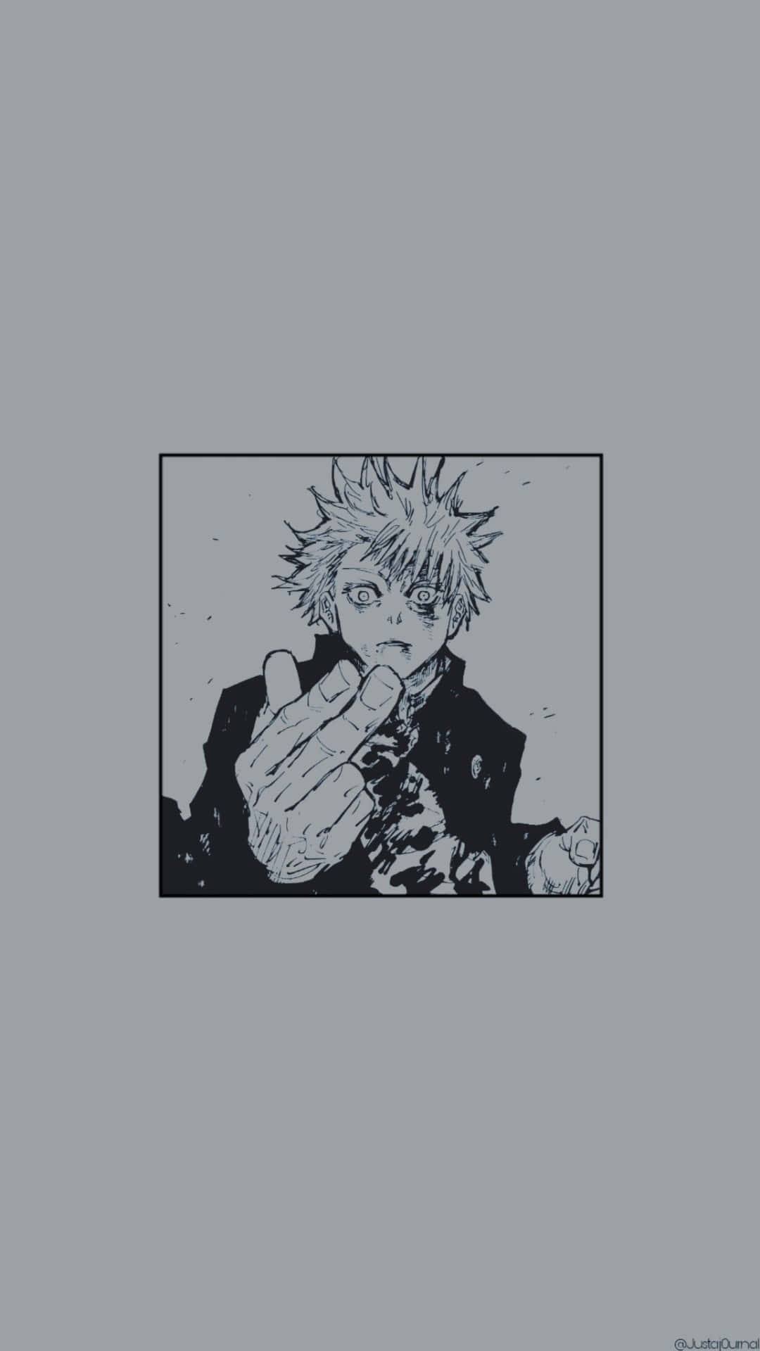 Aesthetic Manga 桌布 壁紙 — 一個黑白動漫角色，有著尖刺頭髮和銳利的眼睛，舉起手做出挑釁的手勢。