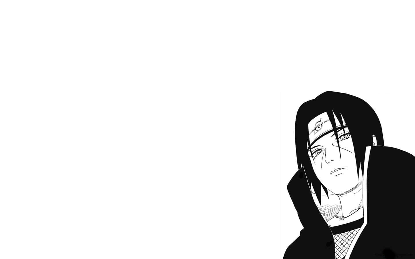 Naruto Black And White 桌布 壁紙 — 一個黑白動漫角色，深色頭髮和頭帶，在純白背景上側視。