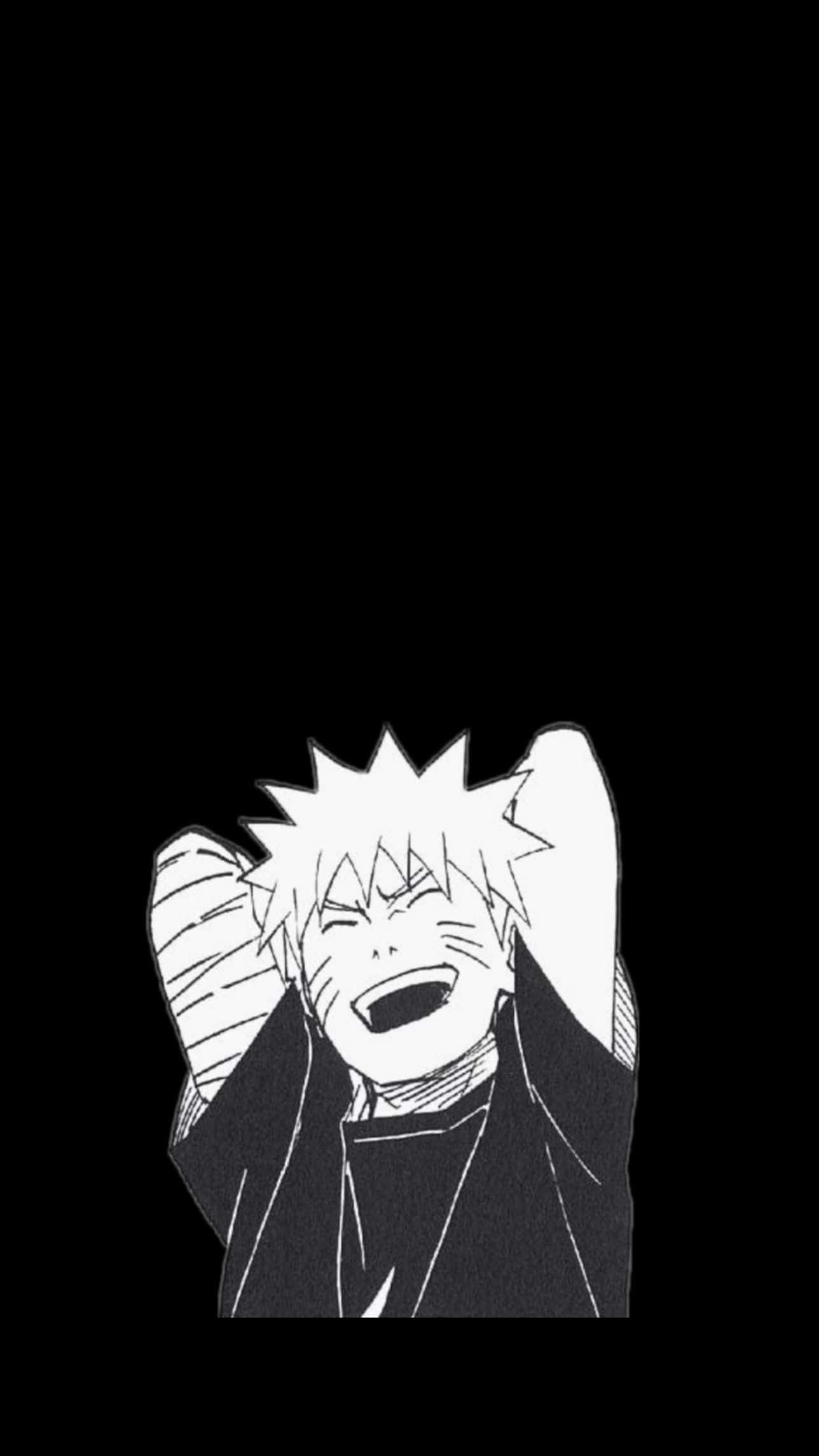 Naruto Black And White 桌布 壁紙 — 一個黑白動漫角色，頭髮尖刺，在純黑色背景前開懷大笑。