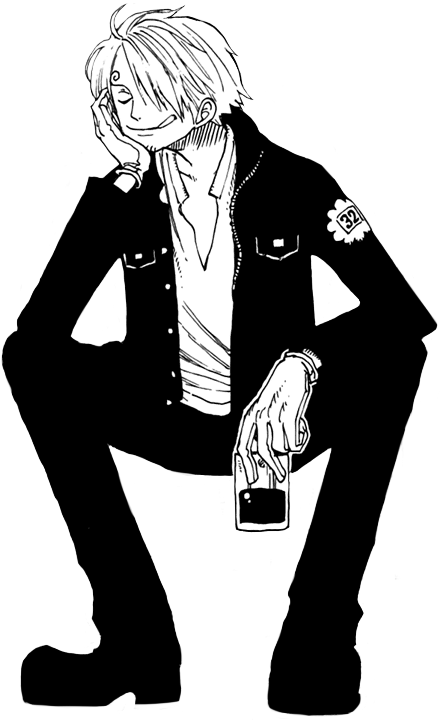 香吉士 桌布 壁紙 — 一個黑白動漫角色，頭髮尖尖，隨意地坐著，一手拿著電話，頭靠在手上。