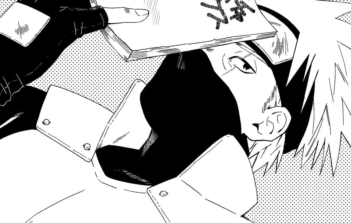 Naruto White 桌布 壁紙 — 一個黑白動漫角色，頭髮豎起，仰臥著，單手拿著一本書蓋在臉上。