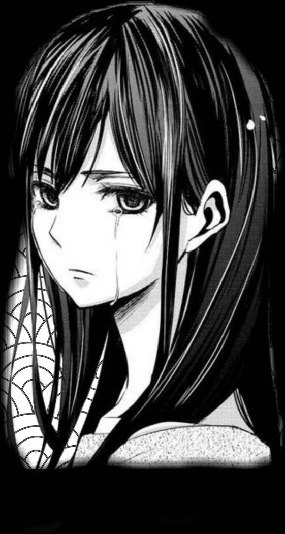 Black And White Anime 桌布 壁紙 — 一個黑白動漫長髮女孩流下一滴眼淚，她的蜘蛛網圖案衣服襯托出她悲傷的臉龐。