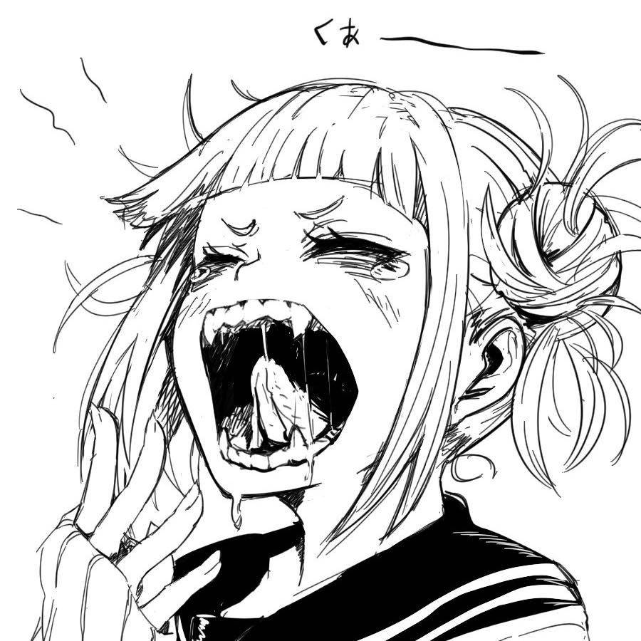 Pfp 桌布 壁紙 — 一個黑白動畫女孩睜大眼睛、頭髮飛揚，以動態素描風格尖叫。