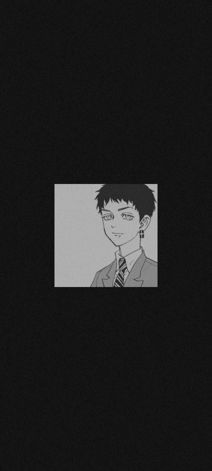 takashi mitsuya 桌布 壁紙 — 一個黑白動畫肖像，一位穿著西裝打領帶的年輕男子，居中在帶有紋理的黑色背景上。