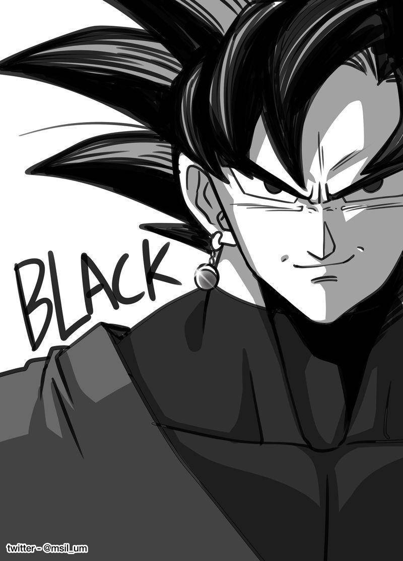 Goku Black 桌布 壁紙 — 一個黑白動畫肖像，描繪一位頭髮尖刺、表情強烈、戴著耳環的男性角色。