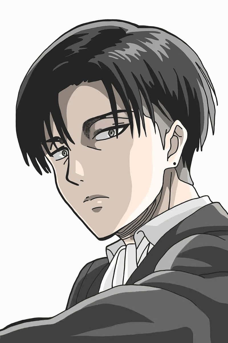 動漫男孩 桌布 壁紙 — 一個黑白動畫肖像，描繪一位黑髮、眼神銳利的年輕男子，身穿有領襯衫和外套。