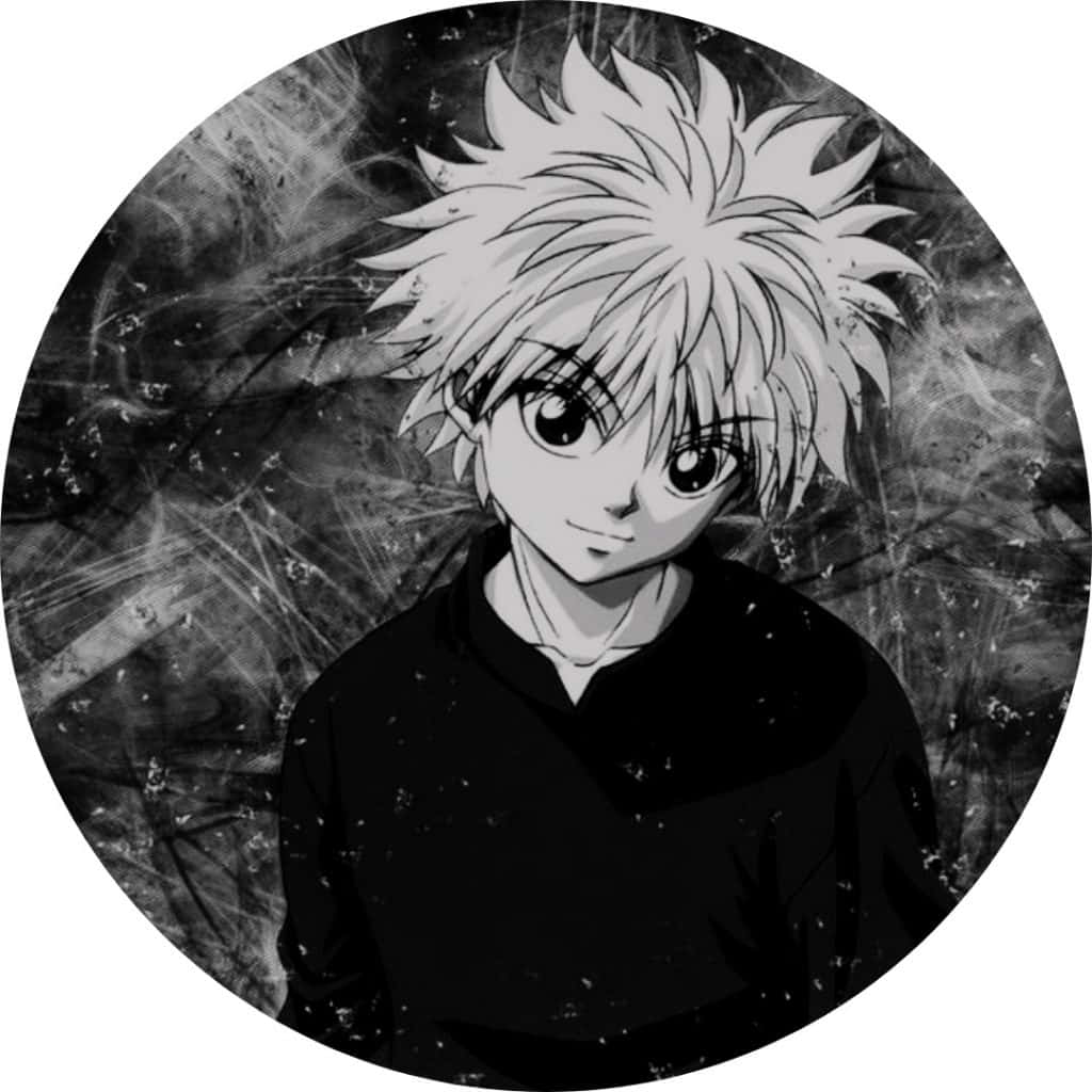 黑白動畫角色，頭髮尖刺，眼神銳利。 — 獵人 x 獵人 GIF 壁紙