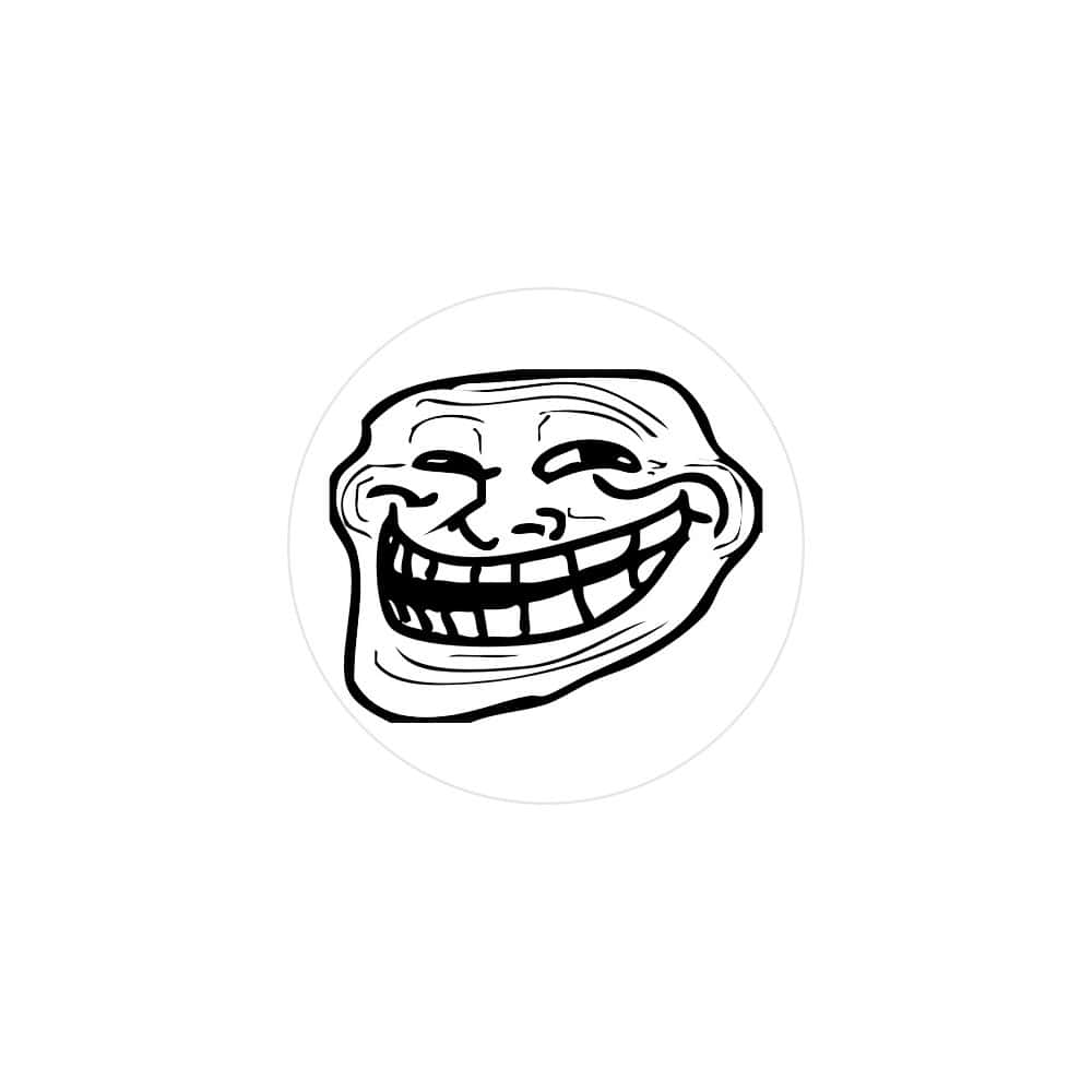 meme 桌布 壁紙 — 一個黑白卡通臉，咧嘴大笑，瞇著眼睛，在一個圓圈內，背景為純白色。
