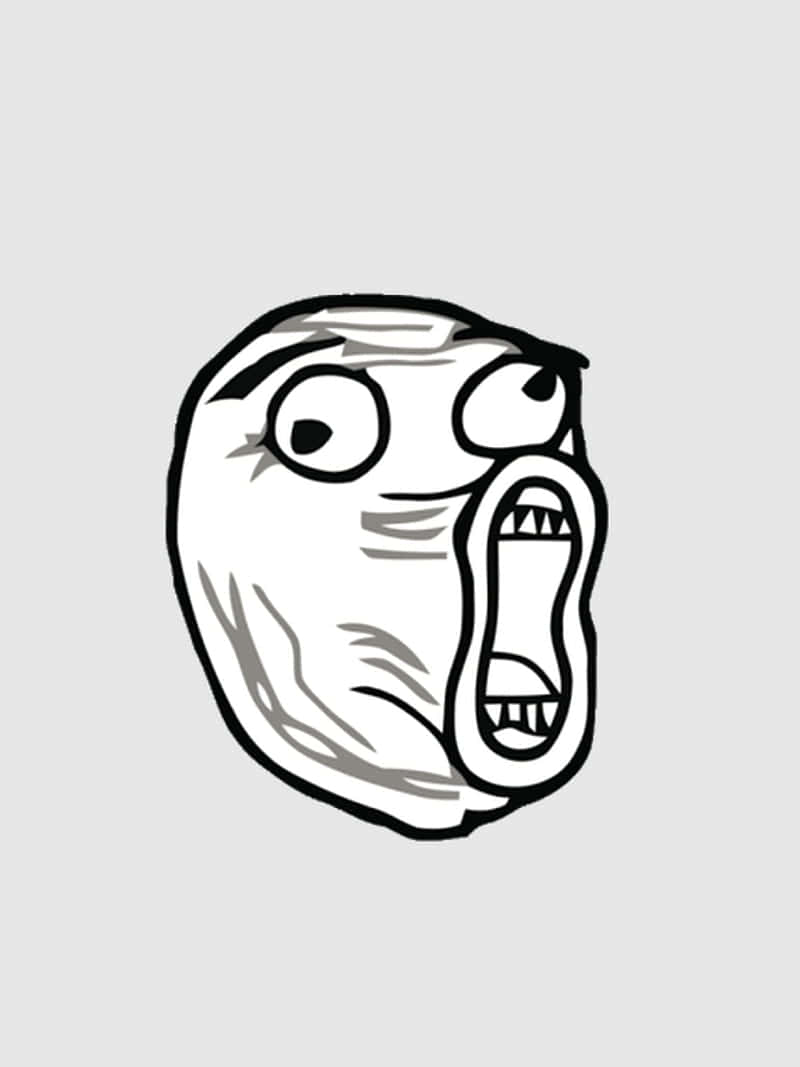 trollface 桌布 壁紙 — 一個黑白卡通臉孔，睜大眼睛，張開嘴巴，在純灰色背景上尖叫。